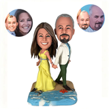 Yellow maxi dress, white suit, custom-made double headpiece