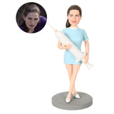 Nurse doll with a large needle bucket and customized head